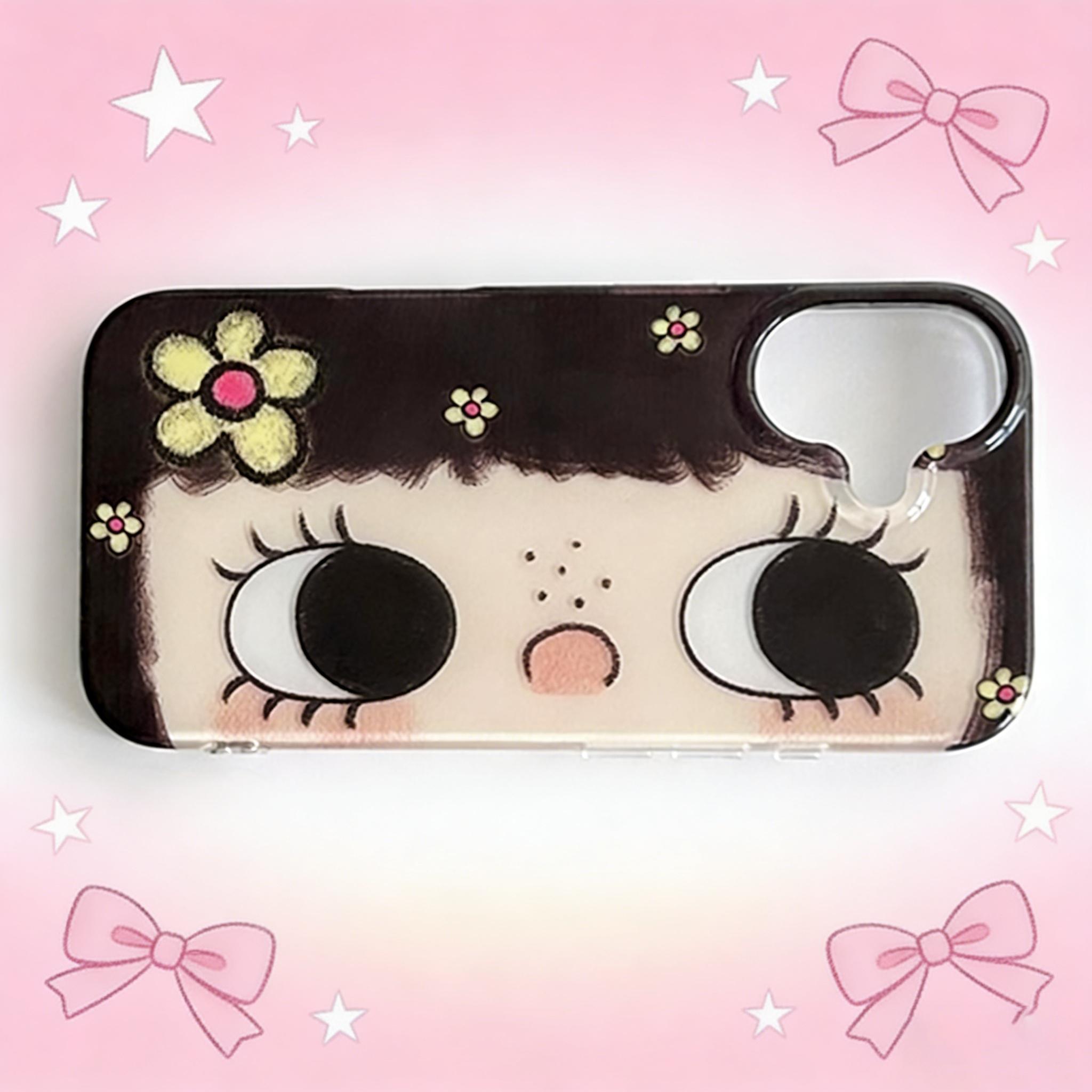 

HOT Clmj Korean Shinning Eyes Cute Phone Case for iPhone 17 16 15 14 13 12 11 Pro Max X Xs XR XSMax Air Plus Feather Texture iPhone 16 Plus