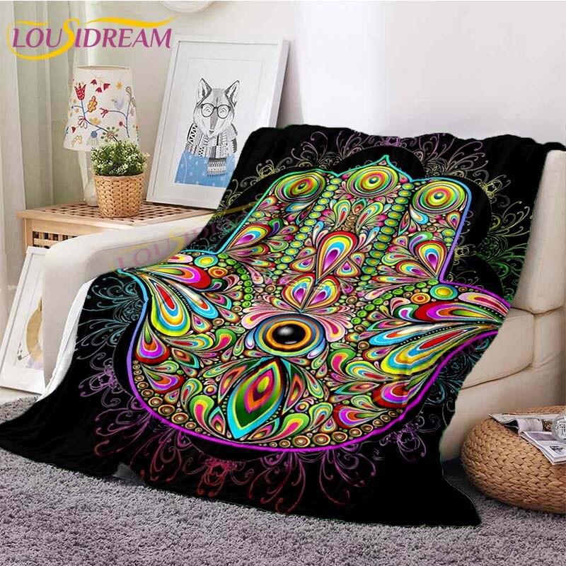 Evil Eye Blanket Turkish Nazar Spiritual Art Blanket Vintage Mid Century Flannel Blanket Sofa Chair Throw Blanket Travel Blanket