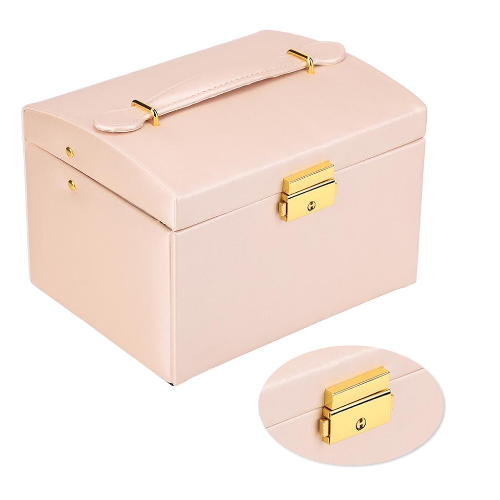 Smyckeskrin PU-läder 3 lager Smyckesförvaringslåda med lås för örhängen armband ringar halsband