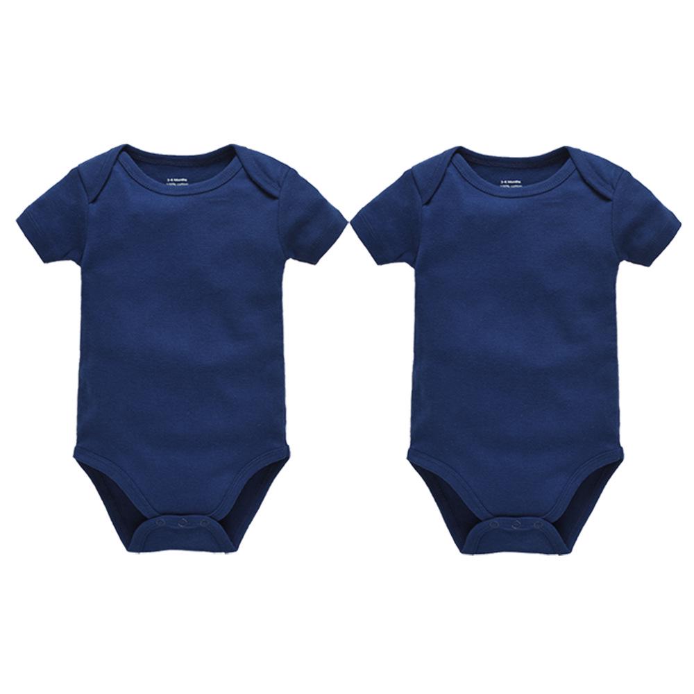 Summer Newborn 100% Cotton Short Sleeve Baby Romper - Plain Color with Snap Crotch, Customizable Print Children's Bodysuit