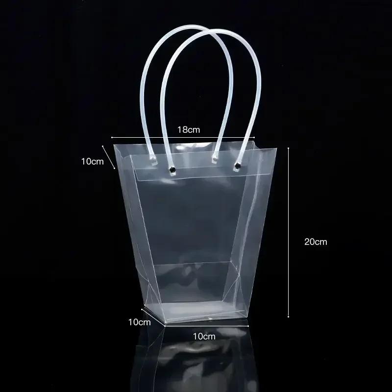 10piece A Trapezoidal Transparent Flower Handbag Waterproof OPP Square Handheld Flower Bag Gift Bouquet Packaging Handbag