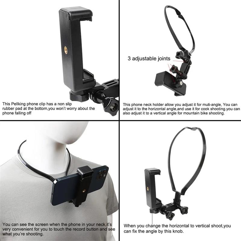 Wearable Neck Phone Stand Holder Rotatable Mobile Phone Stand Necklace Bracket Bed 360 Degree Phone Holder For iPhone GoPro DJI
