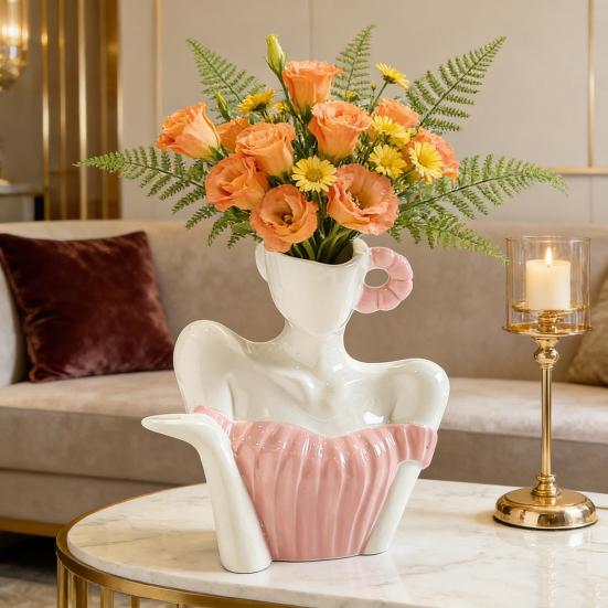 Yousheng Keramikvase in Form eines weiblichen Körpers, weiß, halbkörperförmig, Boho-Stil, feministische Dekorationsvase für Bücherregal, Büro, Zuhause, Tischdekoration