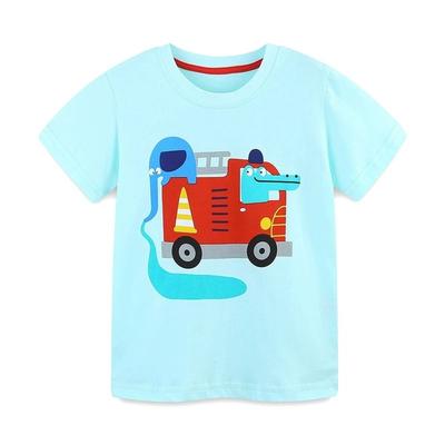 Cartoon Print Kids Cotton Crewneck Short Sleeve Athletic Top
