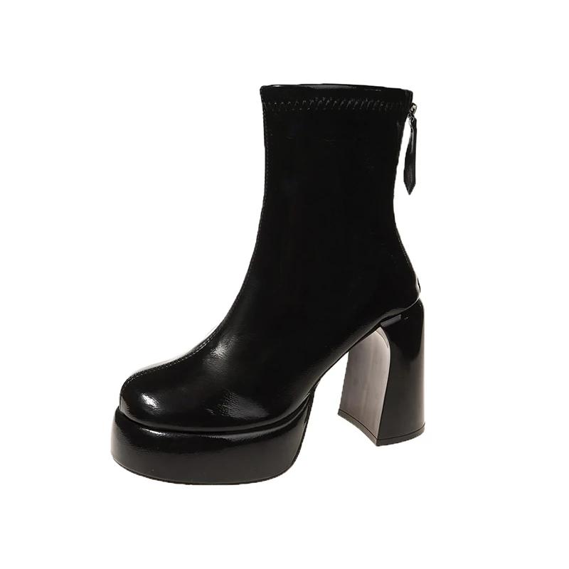 High Heels Kurze Stiefel Damen Mode Schuhe Herbst Winter Chunky Heels Wasserdicht Karree Übergröße Stiefeletten 2024