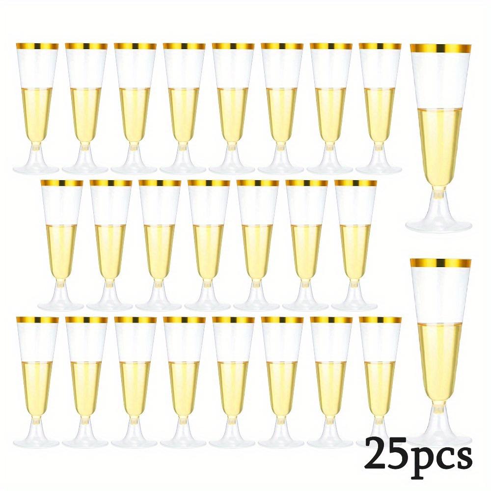 

25 шт. Золотые бокалы для шампанского Пластиковые бокалы для шампанского Одноразовые Золотой ободок Небьющиеся Бокалы для вина Чашки Небьющиеся Бокалы для вина Пластиковый кубок GD119 25pcs