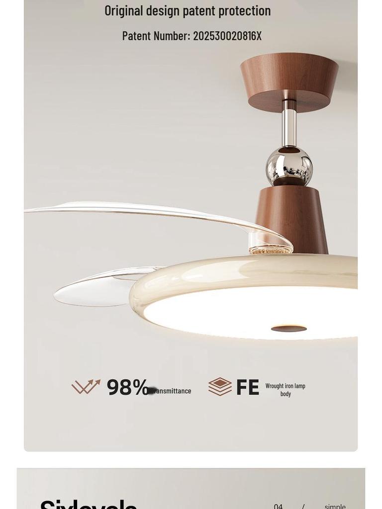 2025 Cream Wabi-Sabi Mid-Century Ceiling Fan Light, Silent High Airflow for Living Rooms & Restaurants