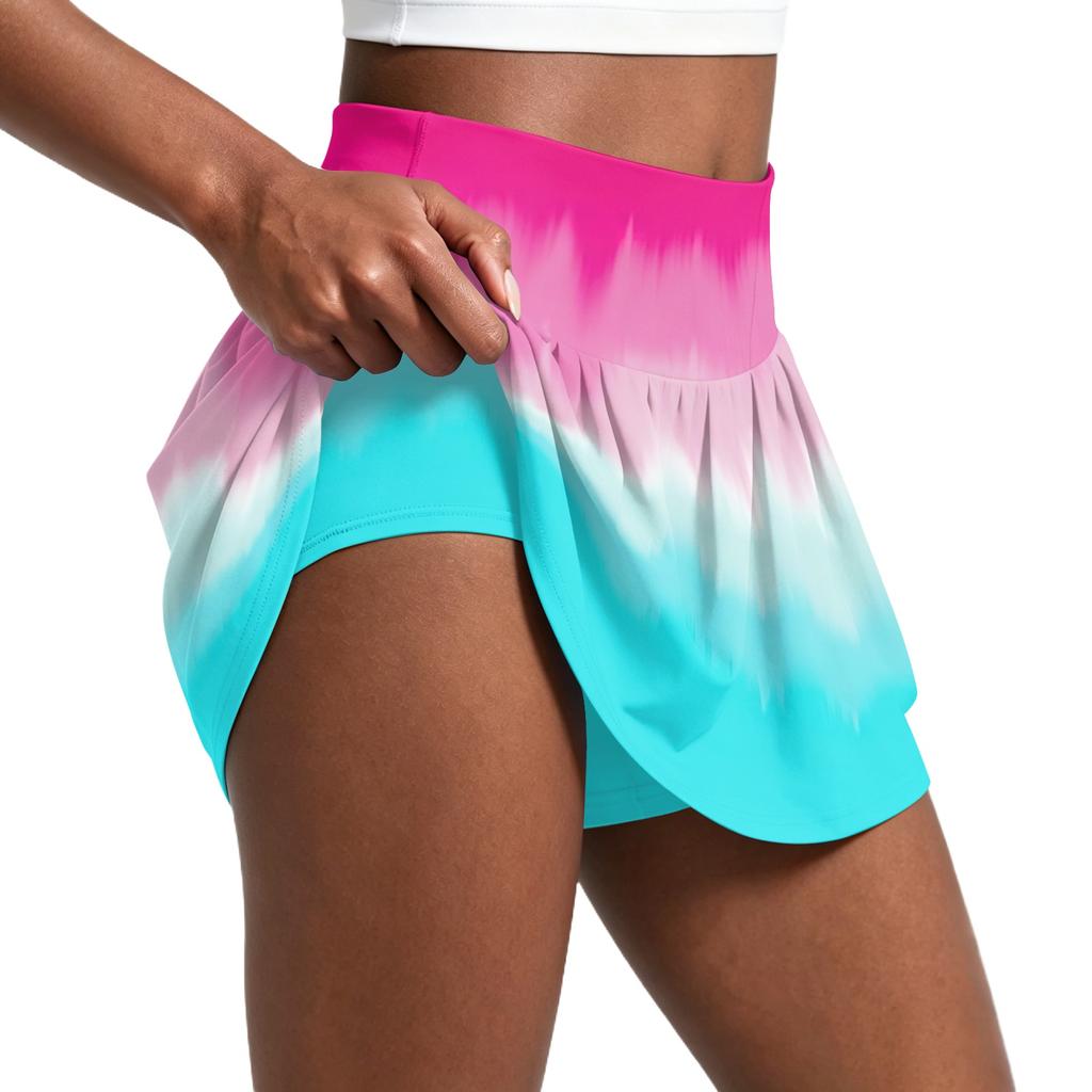 Women's Gradient Print Pleated Skort Athletic Tennis Running Yoga Skirt with Built-in Shorts Lightweight Breathable Fabric
