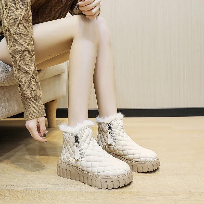 Women's Winter Padded Warm Muffin Shoes Solid Color Mid-top Thick Bottom Comfortable Snow Boots