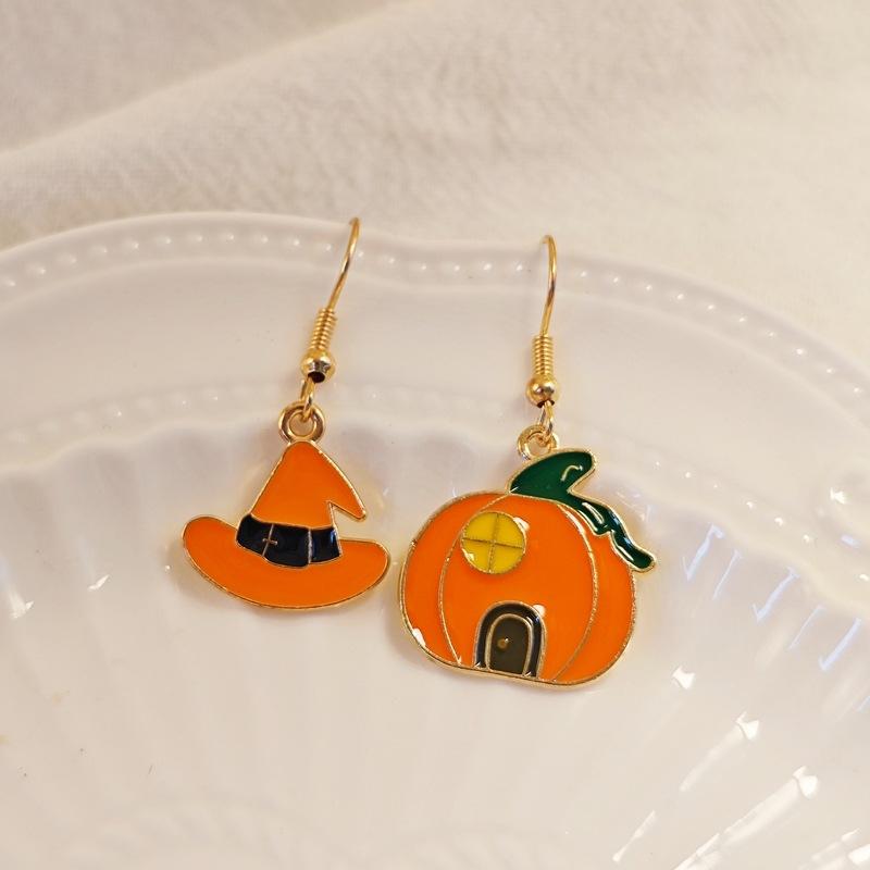 Halloween Asymmetrical Spider Web, Pumpkin, Bat, Imp Earrings, Female Creative Cartoon, Dark Animal Earrings