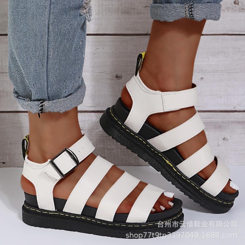 Fashion Women's Sandals 2025 New Platform Sandal Peep Toe Metal Buckle Stitch Roman Sandal Large Size Trend Casual Sport Women's Sandals