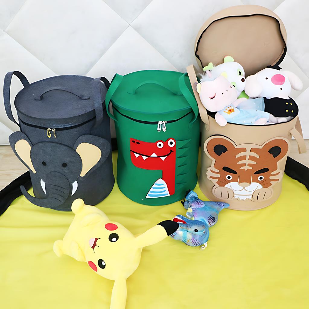 Toy Storage Bucket Large Capacity Storage Bucket with Lid Collapsible Storage Basket Cartoon Animal Storage Basket Home Supplies