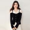 Spring New Women's Lace Stitching Velvet Inner Sexy V-Neck Shirt