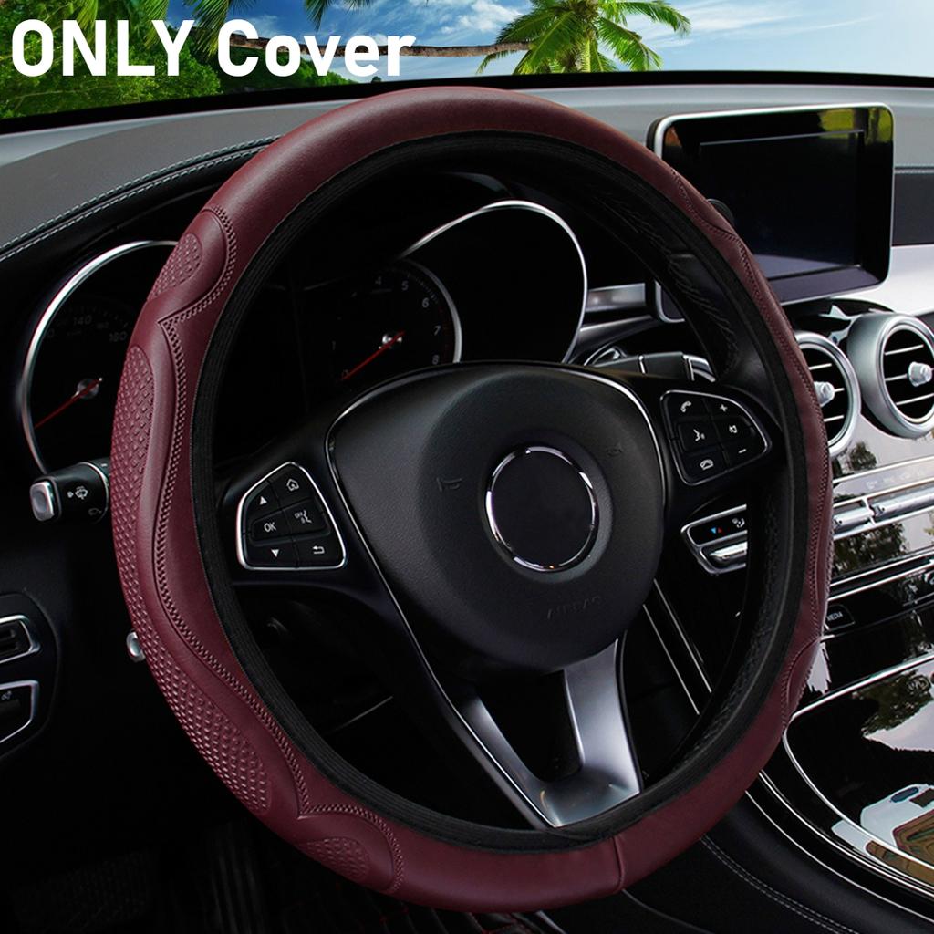 Four Season Universal Car Steering Wheel Cover Wear-resistant Embossed Leather Comfortable and Soft Suitable for 14.5-15 Inches