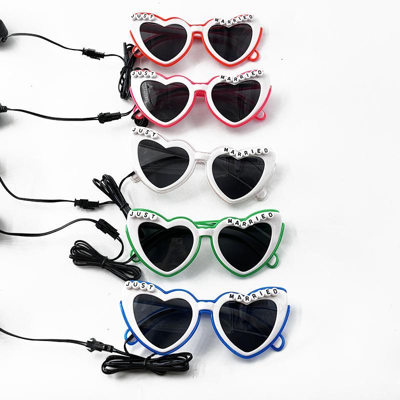 Wireless Led Just Married Glasses Wedding Bridal Shower Favors Glasses Set El Heart Shaped Sunglasses For Lovers Couple