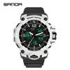 SANDA Women's Trendy LED Dual Display Waterproof Watch with Hourly Chime