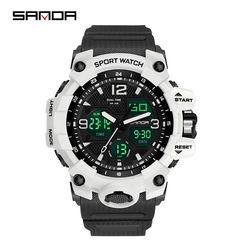 SANDA Women's Trendy LED Dual Display Waterproof Watch with Hourly Chime
