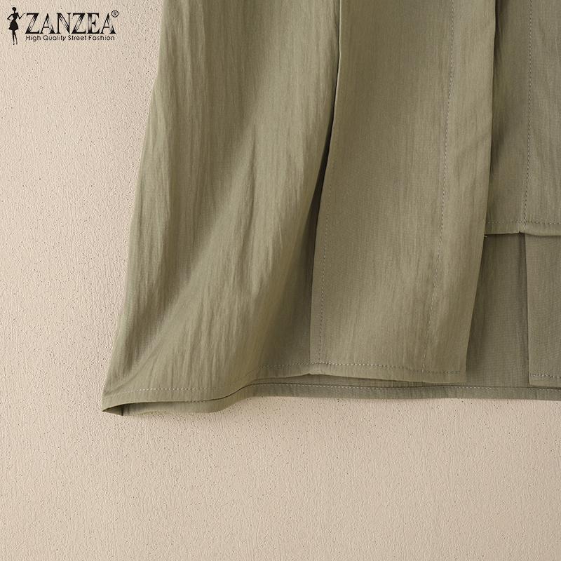 ZANZEA Women Casual Round Neck Solid Color Short Sleeve Blouse