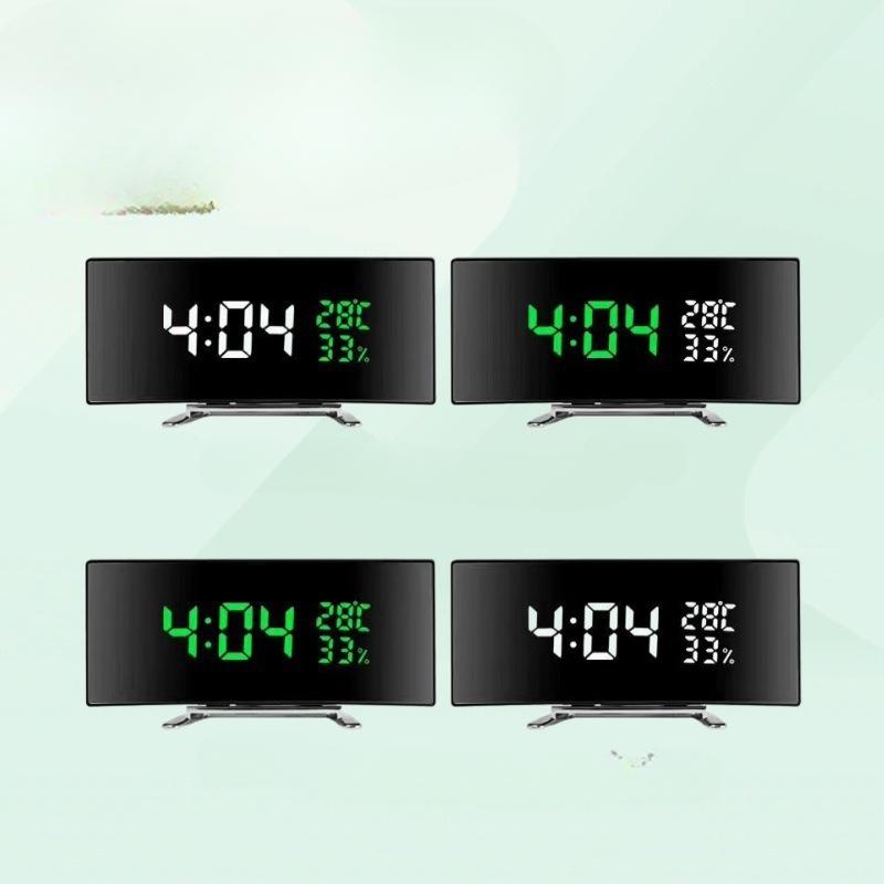 Creative Curved Screen Electronic Clock Large Screen LED Mirror Surface Clock Silent Bedside Bedroom Student Luminous Alarm Clock
