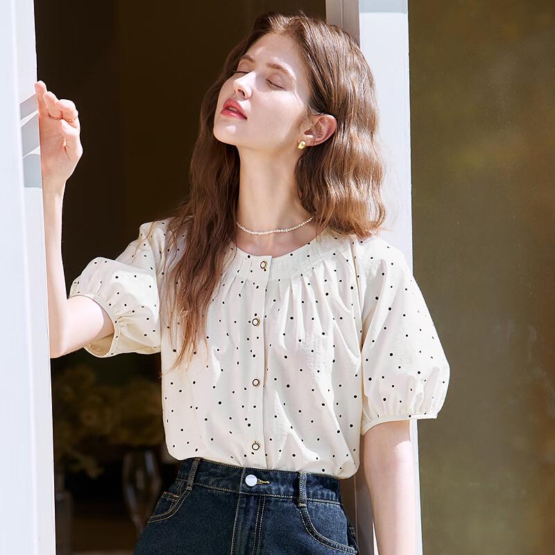 Betu Women's Polka Dot Lantern Sleeve Short Sleeve Shirt 2503T60