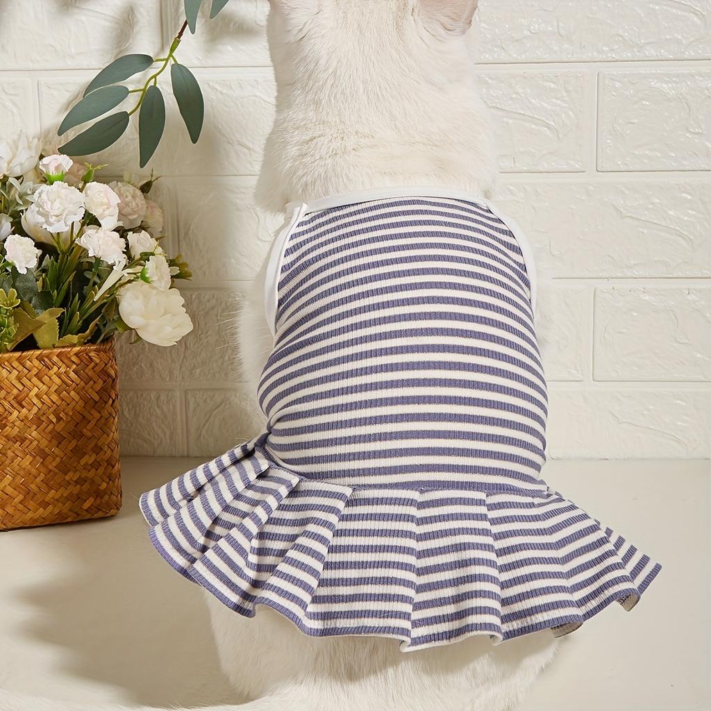 Striped Pet Dress Clothes with Ruffled Hem Summer Princess Girl Dresses Costume for Cats & Small Medium Dogs Puppy Daily Party