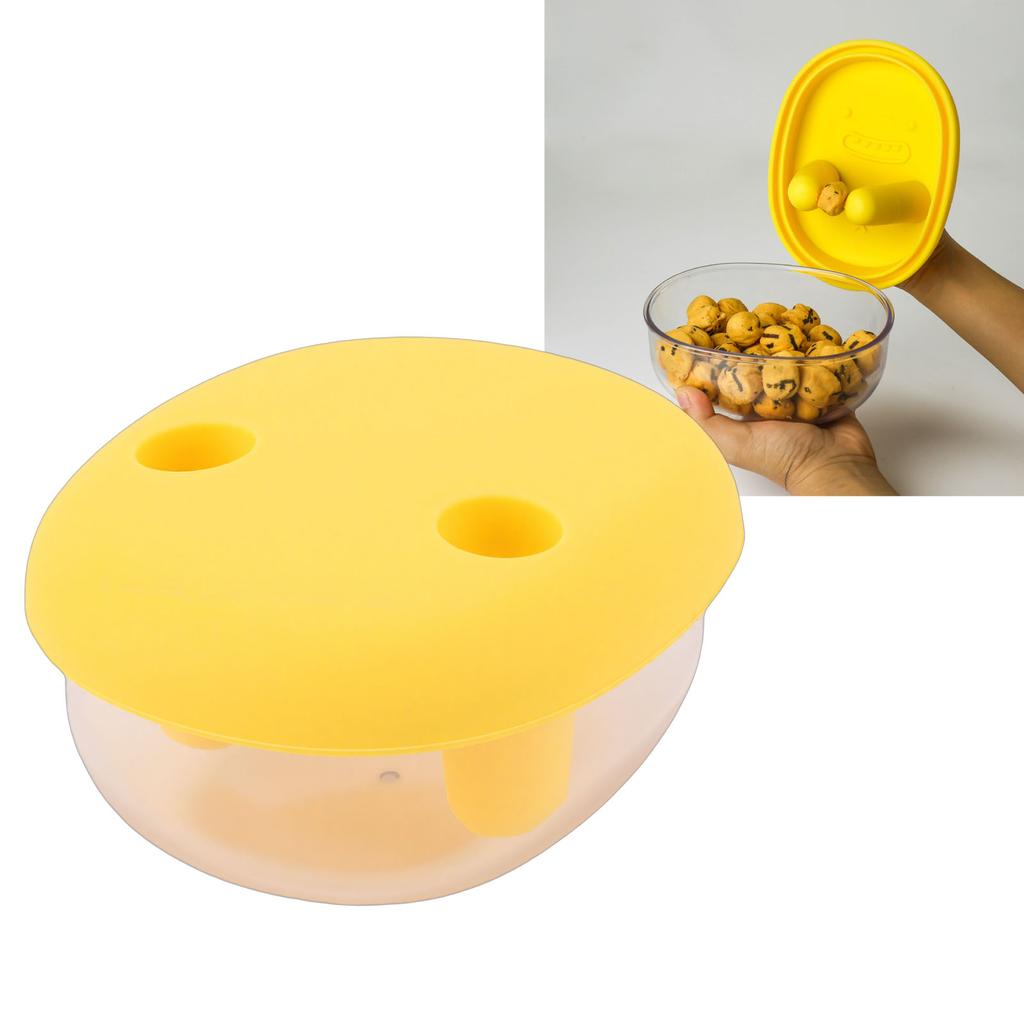 2 in 1 No Mess Snack Container   Proof Food Storage Snack Box with Finger Lid Keep Hands Clean Yellow