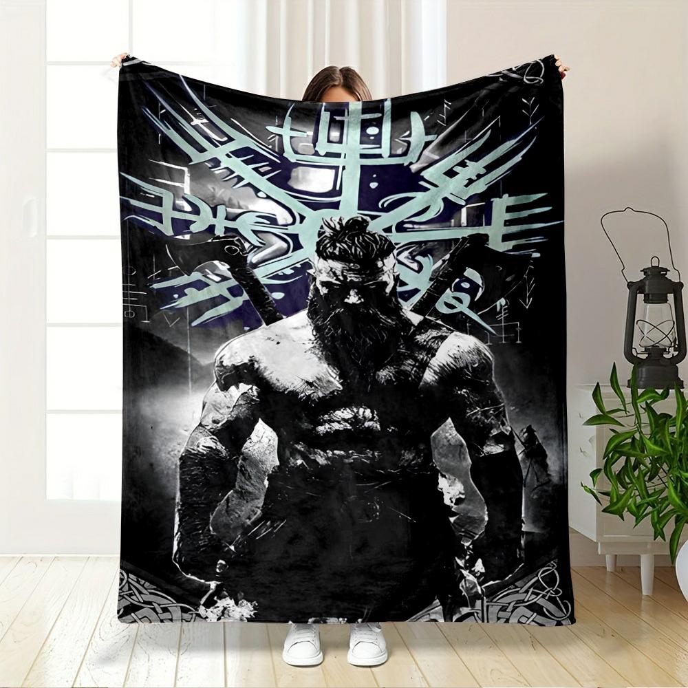 Viking Berserker Axes Vegvisir Cozy Throw Blanket Warm Blanket for Living Room Sofa Gift