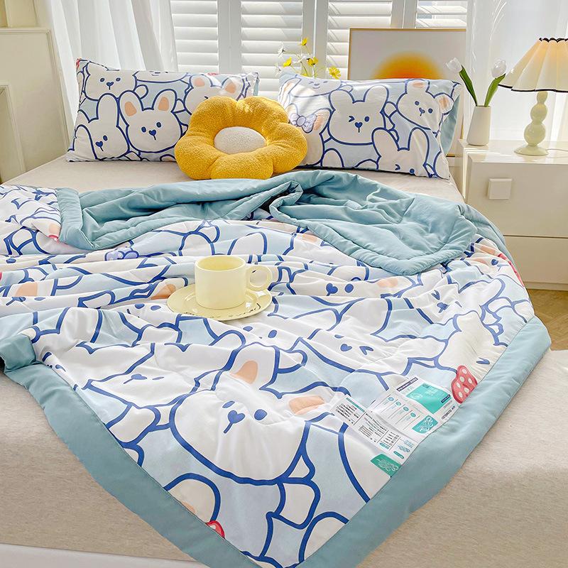 Cartoon Cotton Linen Summmer Blanket Breathable Adult Child Quilt for Summer Washable Air Conditioning Comforter Lightweight