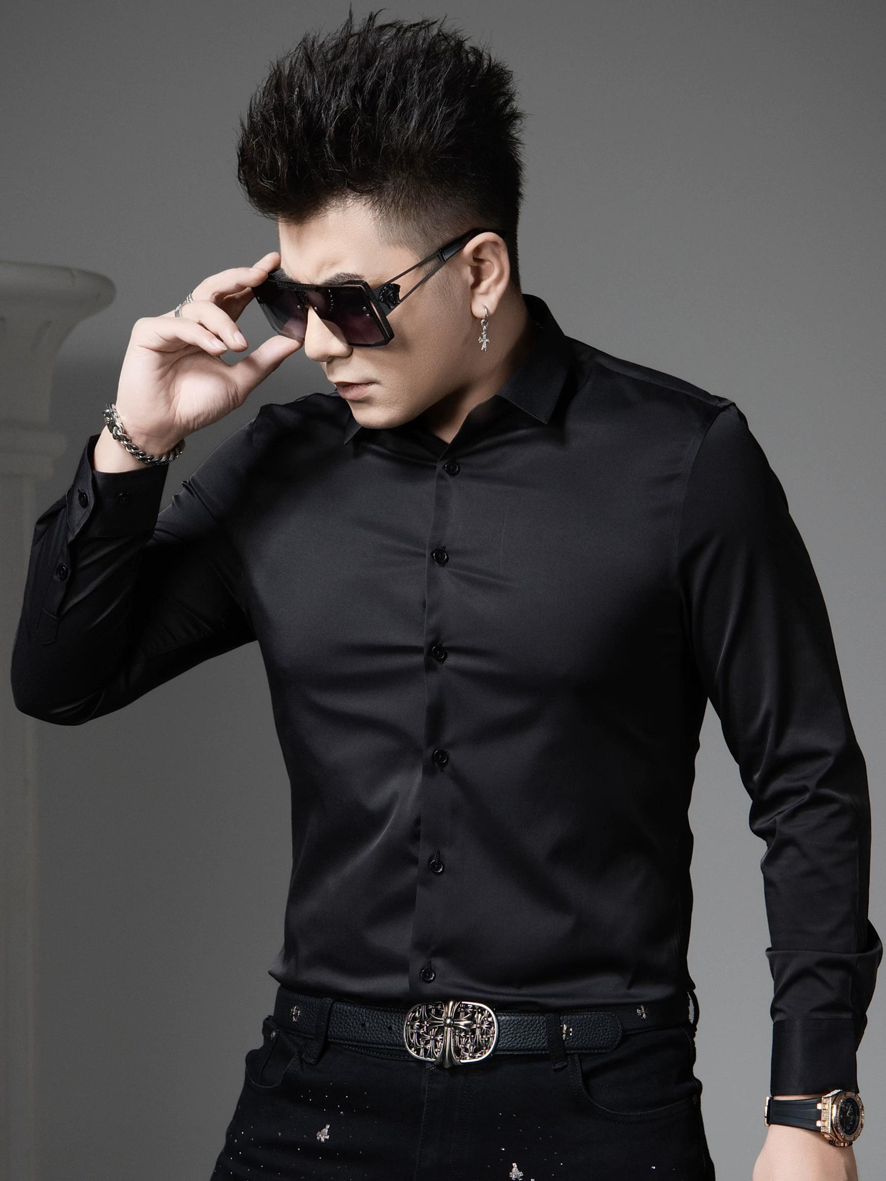 

European Trendy Brand Wrinkle-Resistant Non-Iron Shirt Men s Long-Sleeve Autumn Business Casual Formal Solid Color High-End Shirt for Men 2XL белый