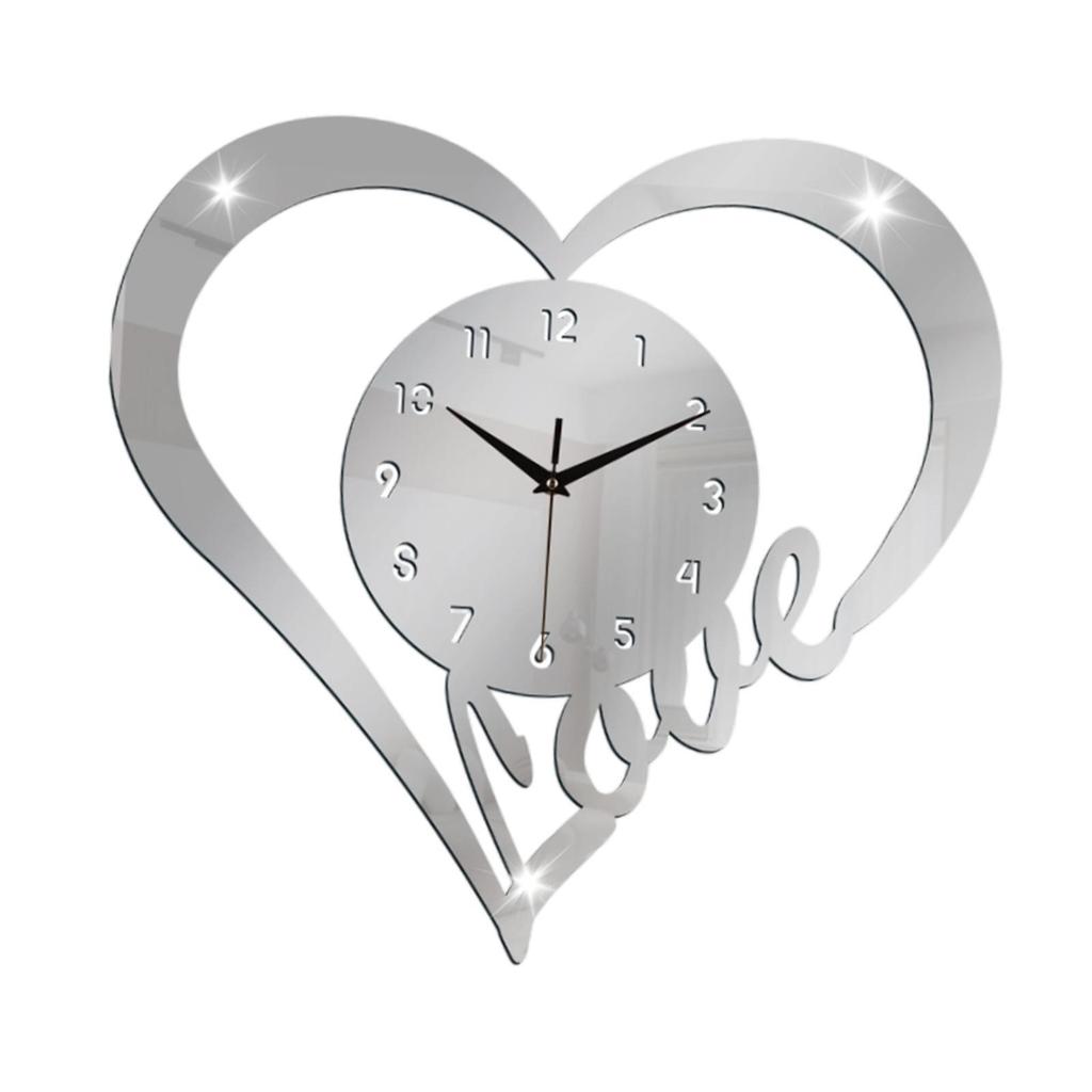 Heart Shaped Wall Clock Modern Bathroom Bedroom Housewarming Silent Movement