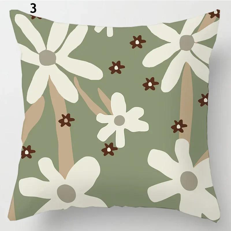 Simple Green Plant Cactus Pillowcase Geometric Line Floral Pattern Cushion Fresh Ins Style Home Sofa Decorative Pillow