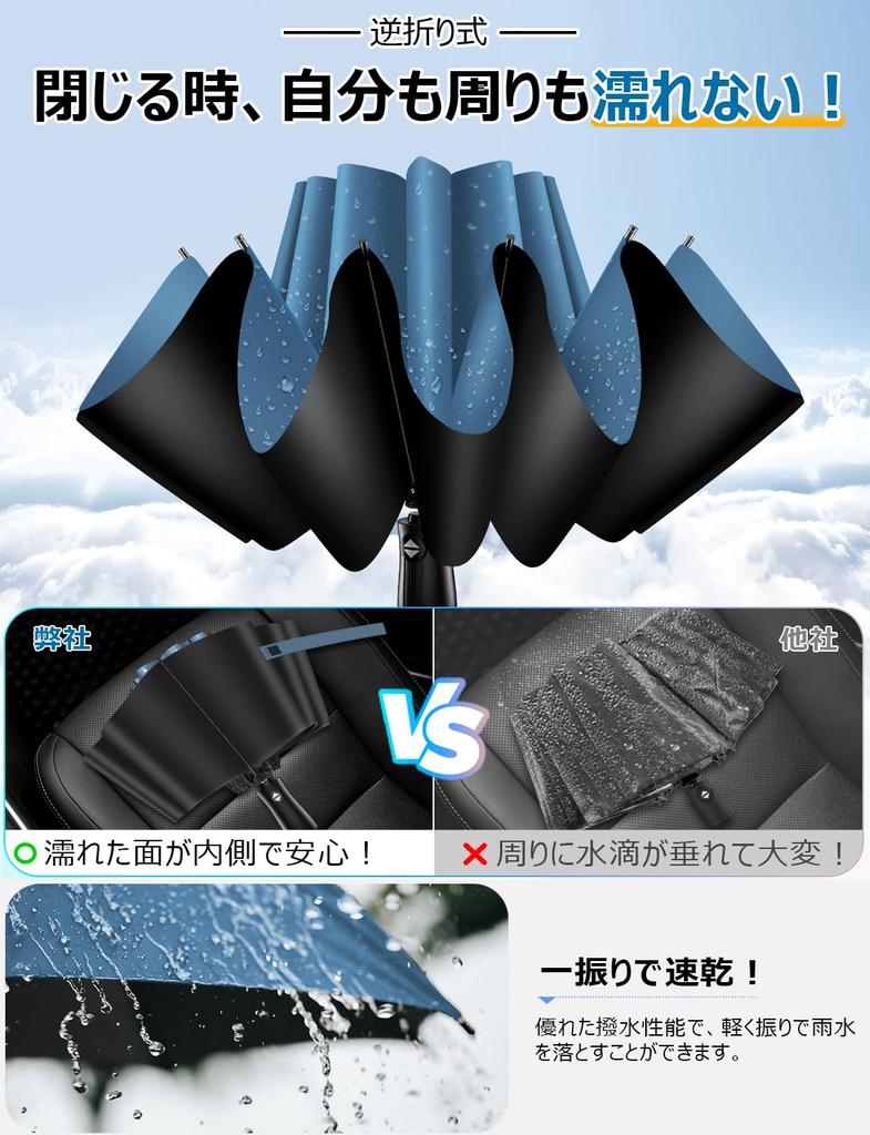 Reinforced Folding Umbrella with Automatic Reverse Sun Heat UV Rain or Perfect for Rainy Typhoon Heavy Rain Storage Pouch and Extra-Large, 12-Rib