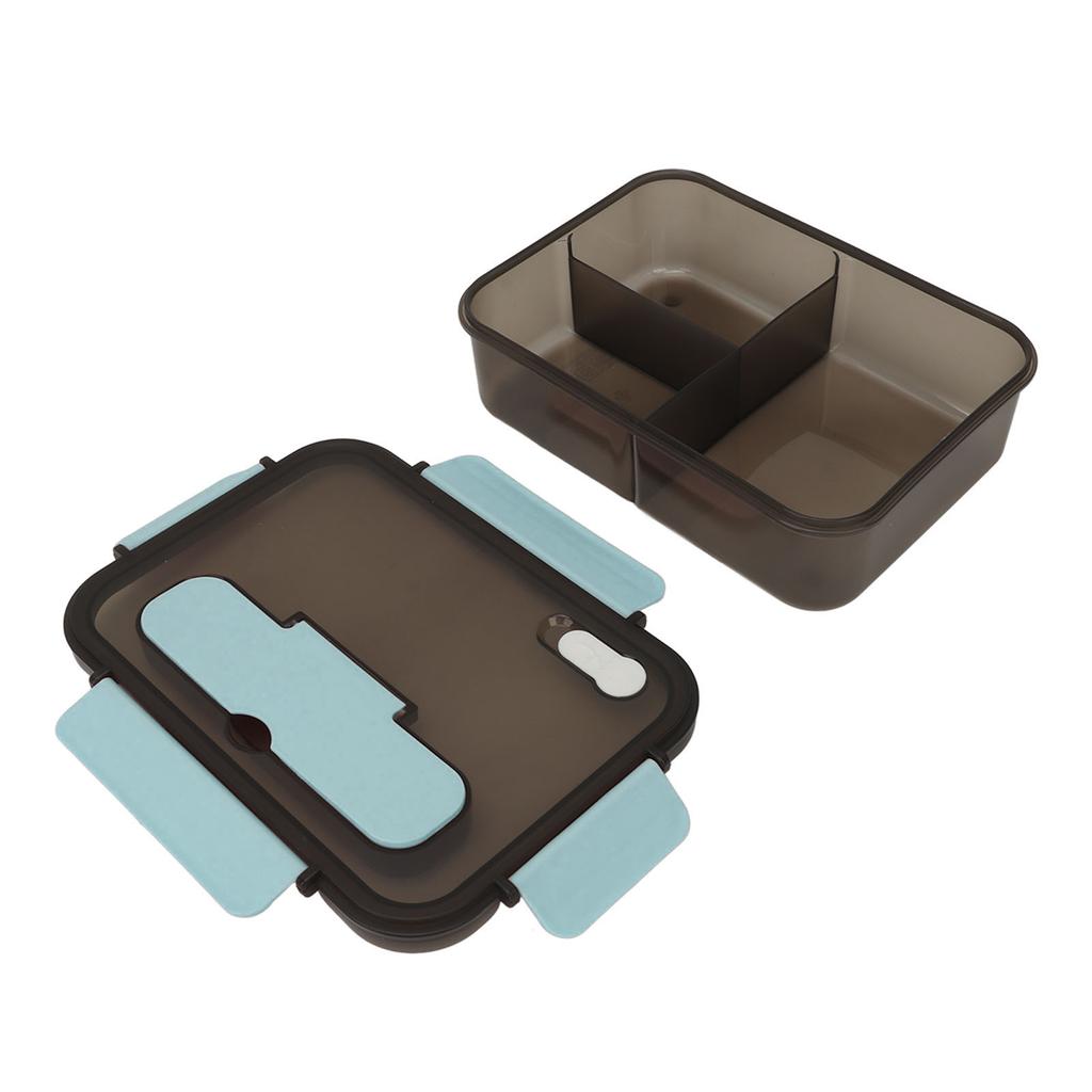 Lunch Food Box 3 Compartments Leakage Proof Microwave Safe Plastic Bento Box for Office School Picnic Blue 1500ML