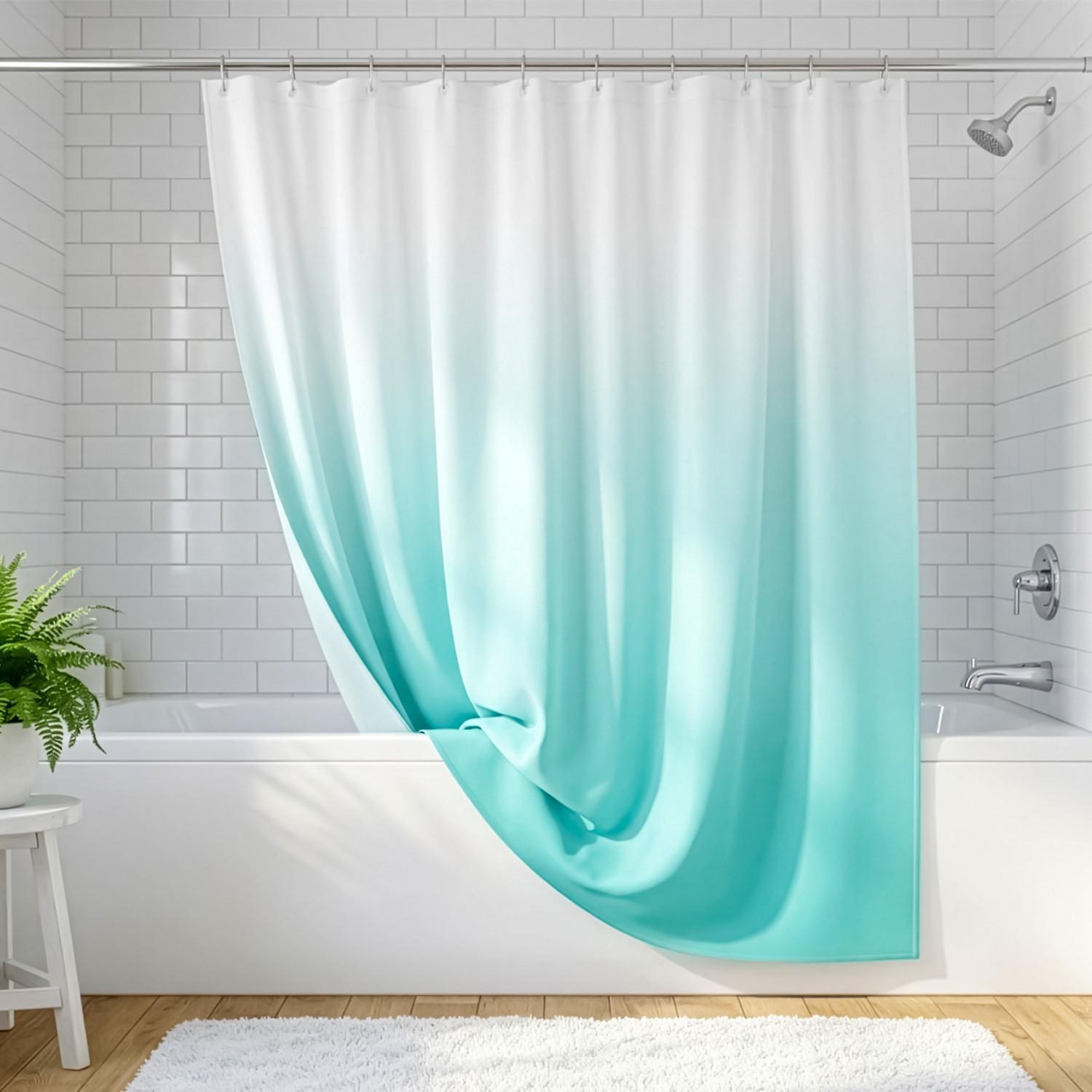 

Ombre Blue Gradient Shower Curtain Machine Washable All Season Waterproof Privacy Protection 2D Print Solid Color Design Modern W60H190(CM)-1 Pcs