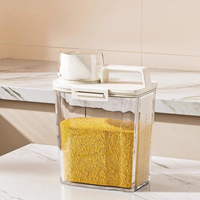 Feuchtigkeitsdichter Vorratsbehälter für Getreide, Tierfutter, Snacks, Transparenter, versiegelter Lebensmittelvorratsbehälter, Küchenorganisator für trockene Lebensmittel