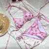 Sweet Girl Sexy Pure Desire Small Chest Cherry Strap Bikini Long Sleeve Blouse Split Seaside Vacation Swimsuit 