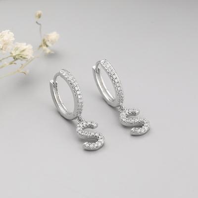 Fashion Crystal A -Z Letter Stud Earrings For Women Wedding 925 Sterling Silver Jewelry Accessories Pendientes Eh215