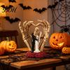 Gothic Themed Resin Collectible Skeleton Couple And Hand Ornament, with Rose Base, Durable Dark Romantic Halloween Decoration Skull Wedding Decor, for