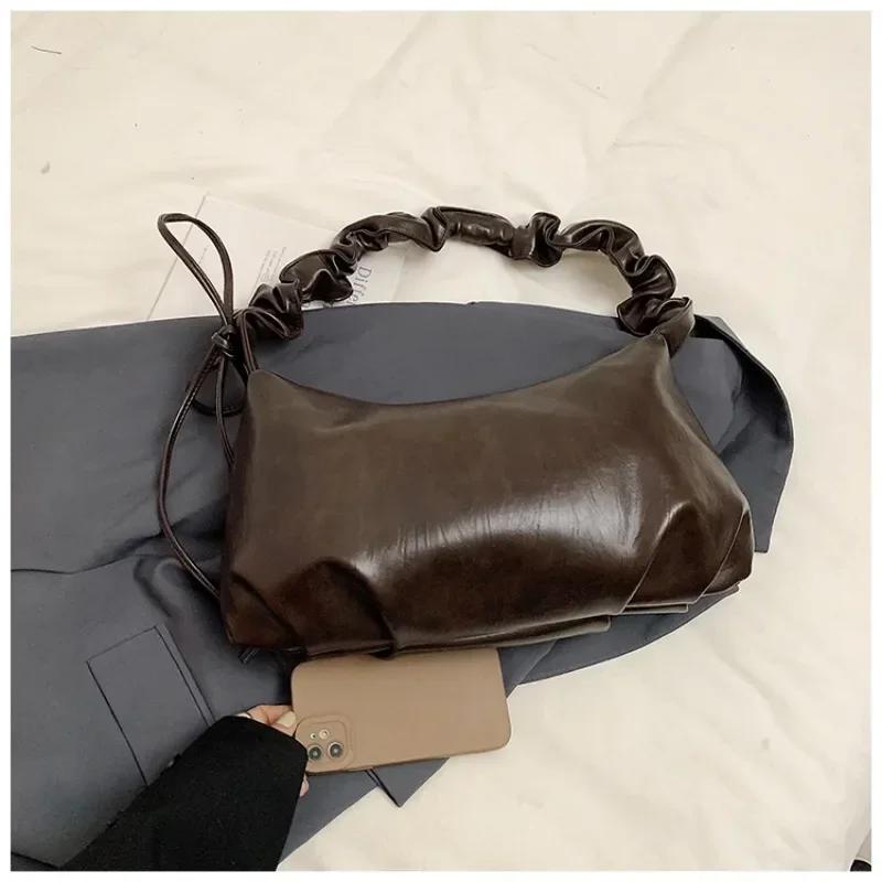 

Плечевой ремень Cloud Dumpling универсальный морщины Drawstring Design большой емкости мягкая кожа новый осень и зима