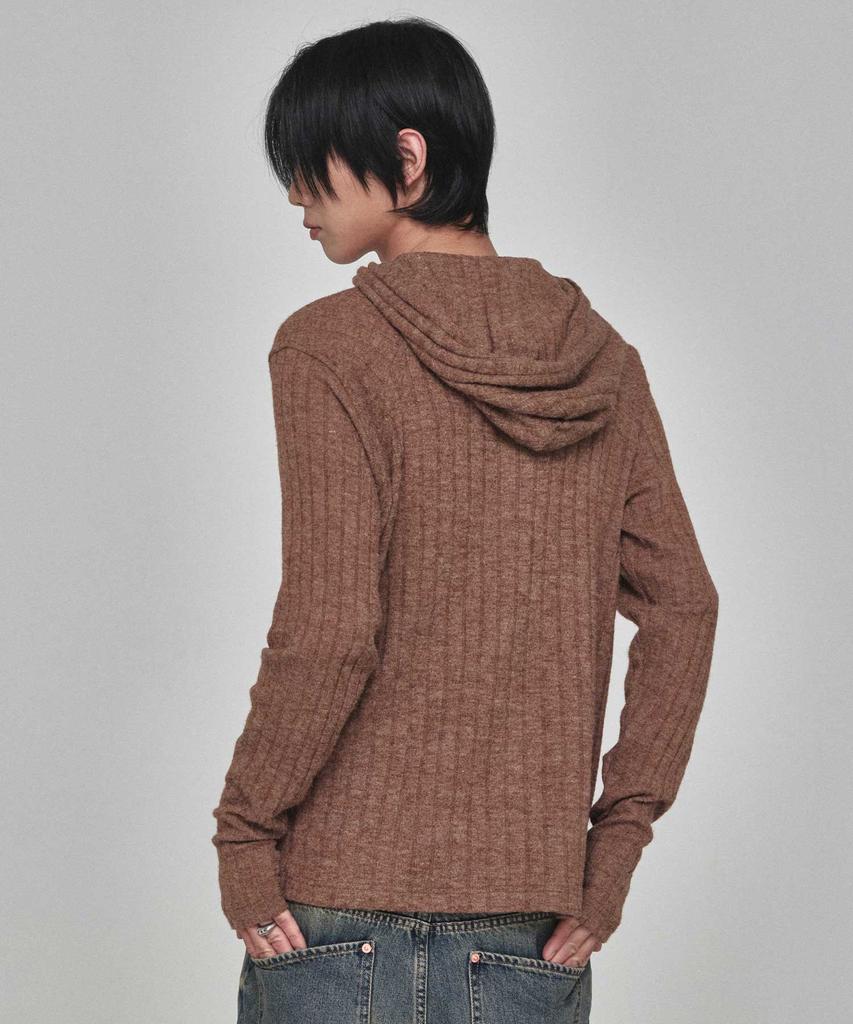 KICHUL Cozy Ribbed Knit Hoodie (Brown)