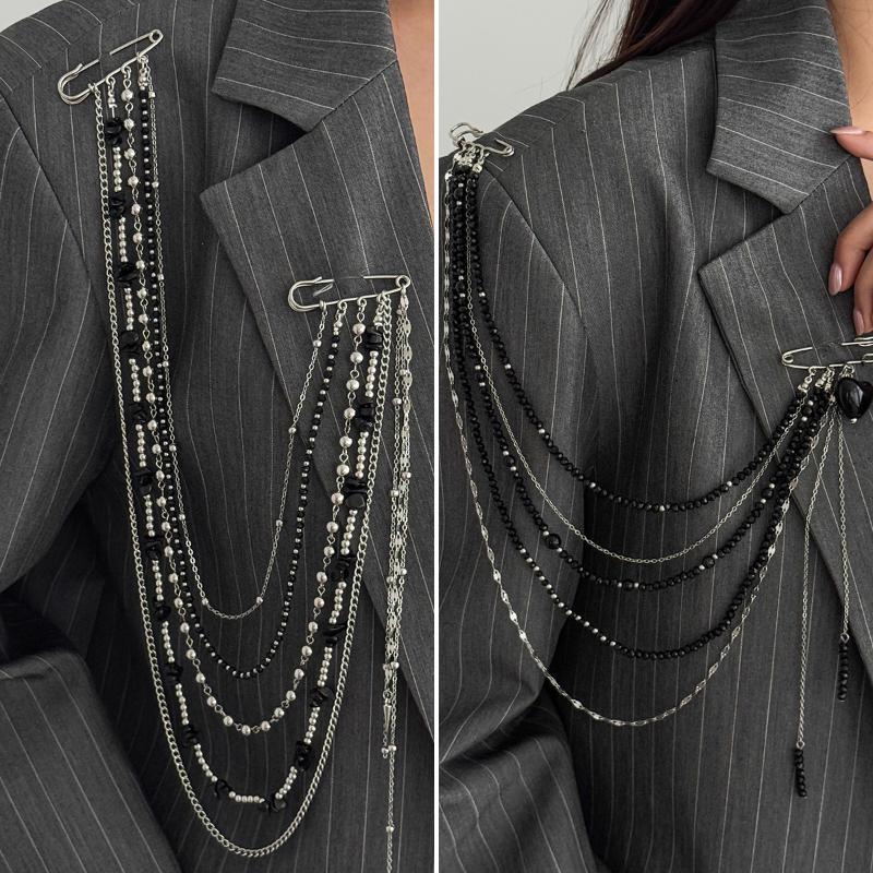 Long  Chain Brooch Able Multi-Layer Chain Brooch Ornament Punk Tassel Pin For Women Men Suit Jacket Accessory