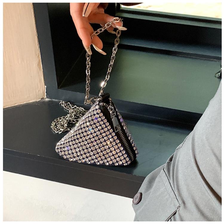 IELGY Rhinestone Mini Zongzi Triangle Hand Carry Oblique Cross Change Diamond Bag