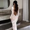 Backless Lace Floral Sheer Slimming Long Sleeve Street Style Dress