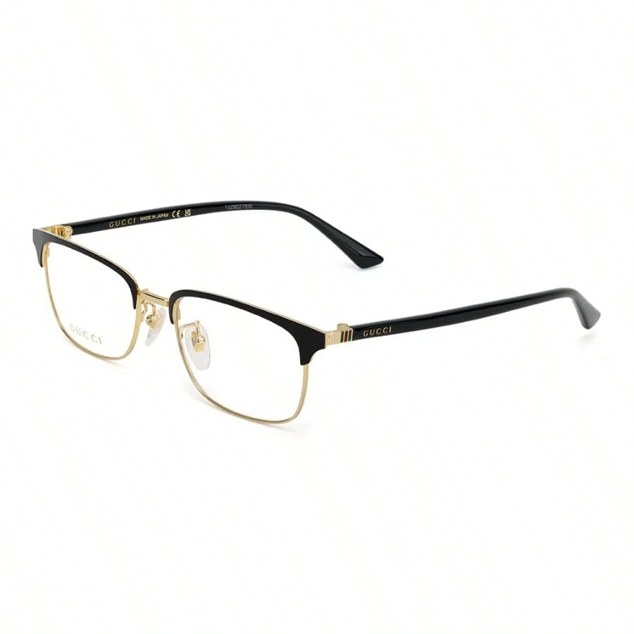 Мужская оправа для очков Gucci GG0131O-001 Прямоугольная Черно-золотая Металлическая чёрный