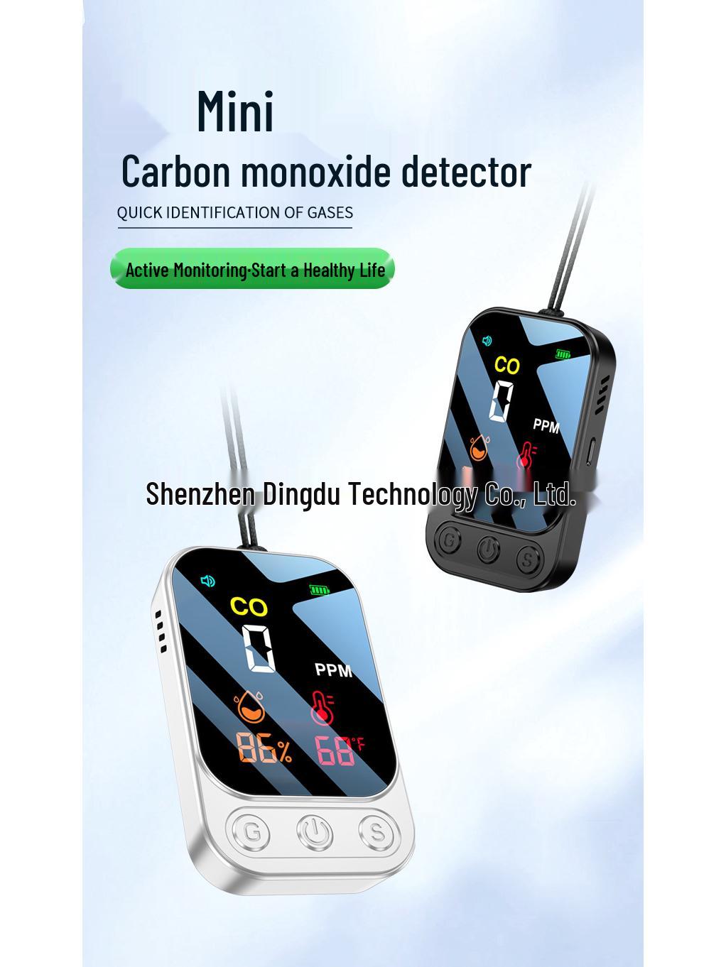 Портативный многофункциональный детектор угарного газа для кемпинга (Три-в-одном) белый