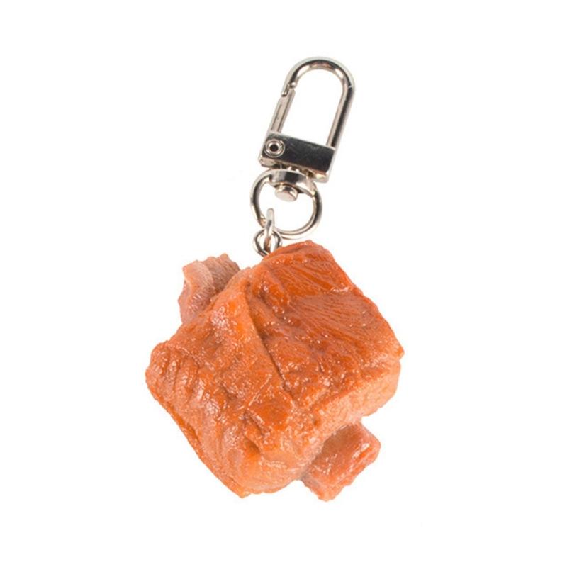 Pork Rib Pendant Keychain Simulated Food Keyring Charm Funny Purse Decoration 1