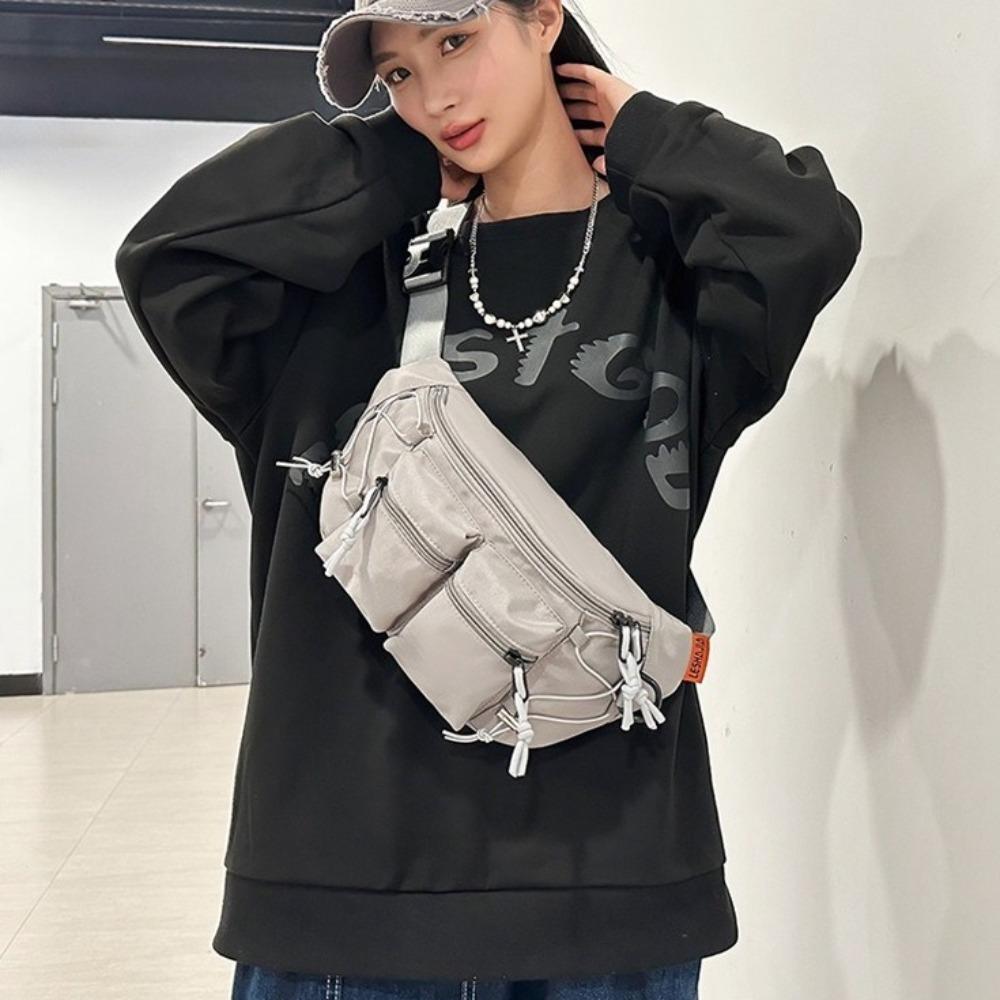 Y2k Men Waist Bag Large Capacity Sports Fanny Pack Simple Multi-pocket Chest Bag  Women