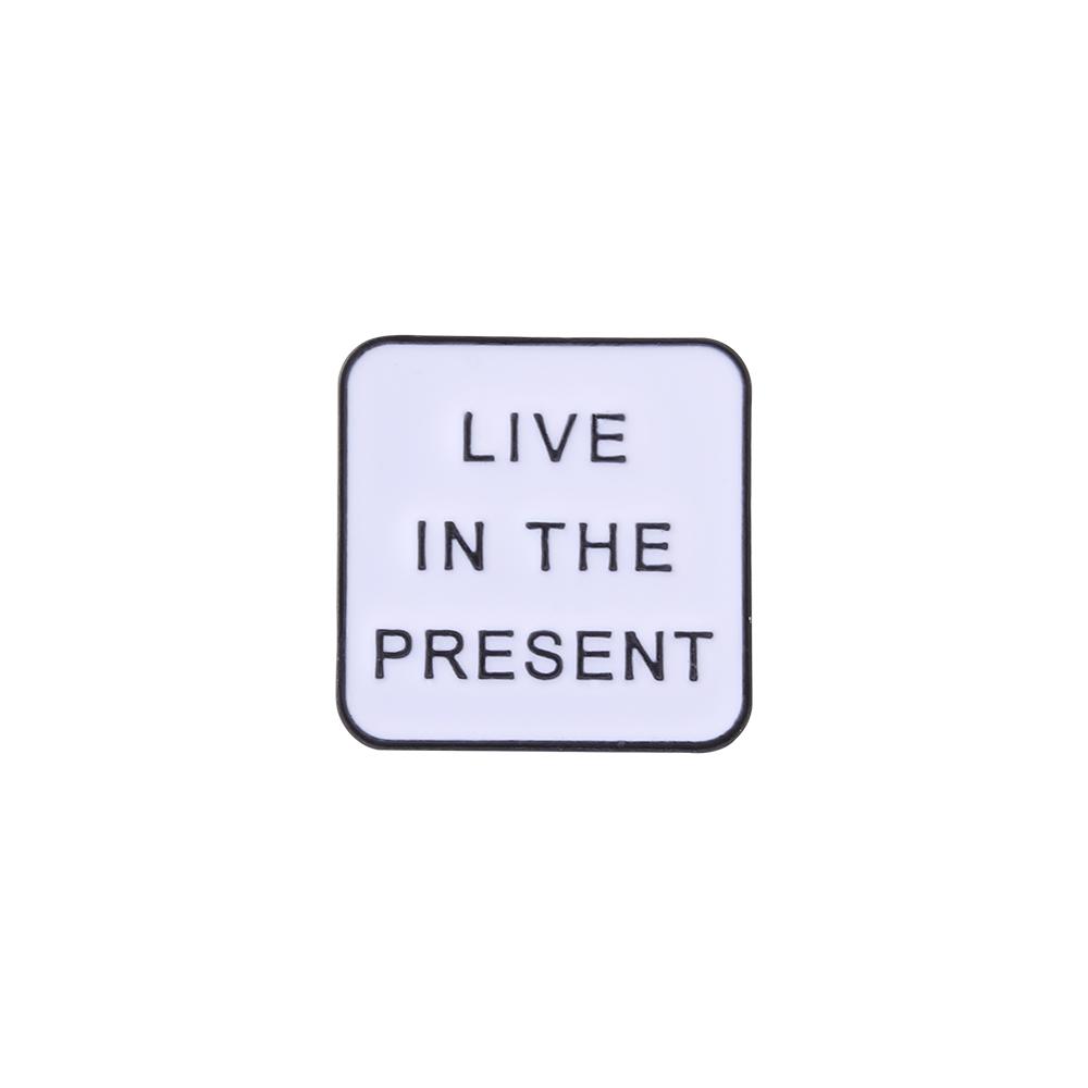 Letter Live In The Present Love Yourself First Enamel Brooches No Bad Vibes /Never Give Up Words Pins Book ON World OFF Badge