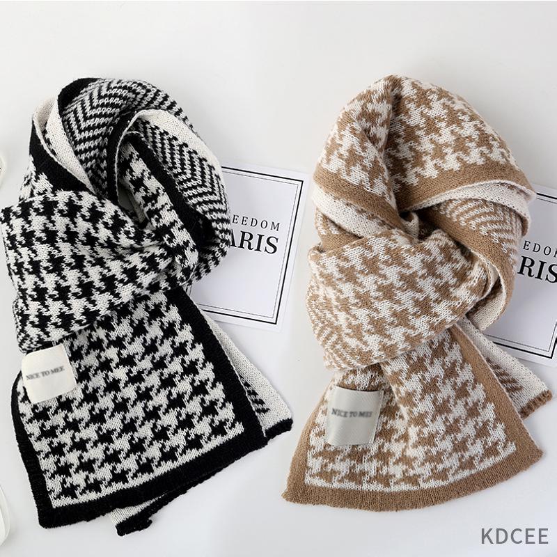 Korean Style Houndstooth Knitted Scarf for Women - Warm, Versatile High-End Winter Fashion Shawl