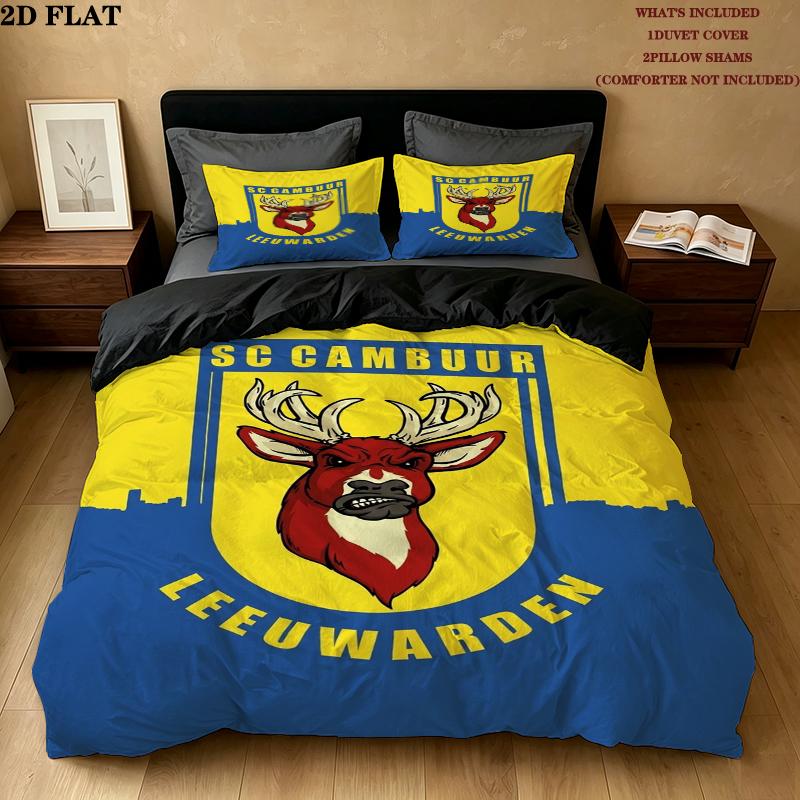 Sc Cambuur Pattern Bedding uilt Set uilt Cover Pillowcase Home Decoration Birthday Gift (1 * duvet cover + 2 * pillowcase without core)